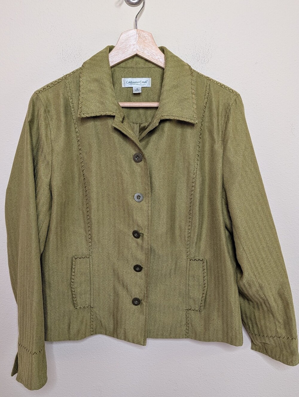 Coldwater Creek Green Herringbone Blazer Jacket Size 12